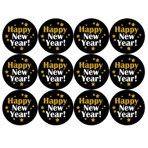 Hello 2025 Happy New Year Round Adhesive Stickers Gold Foil Star Pattern Gift Box Seal Labels For New Year Eve Party