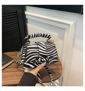 Detailed view of mini zebra print crossbody bag with textured leather and handle