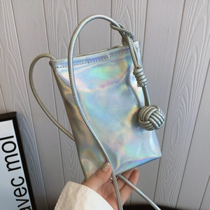 Metallic Pleated Knot Crossbody Phone Bag PU Leather Vertical Square Mini Shoulder Bag Magnetic Buckle Fashion Women Gear