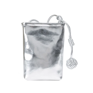Minimalist metallic silver mini crossbody phone bag with stylish knotted ball detail