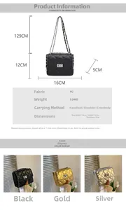 Vista dettagliata della mini borsa a tracolla trapuntata con dimensioni e varianti