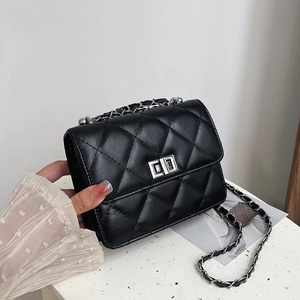 Mini Borsa a Tracolla Trapuntata da Donna in Pelle PU Metallica Borsa a Spalla Quadrata Con Chiusura a Girello Classica Borsa alla Moda