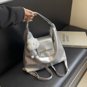 Women's Large Capacity Multi-Way Backpack Tote Bag PU Leather Bow Shoulder Bag With Cloud Pendant Commuter School Bag