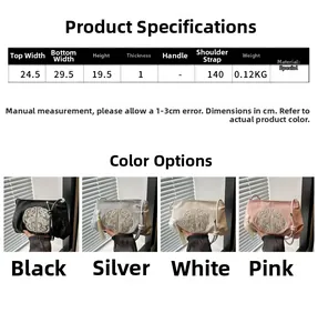 Detailed size chart and four-color comparison of the embroidered crossbody bag