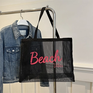 Large Capacity Nylon Mesh Tote Bag Transparent Beach Bag For Women Shopping Travel Breathable Shoulder Bag With Letter Print
