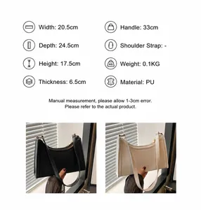 Detailed size chart for minimalist PU crescent bag showing dimensions and two color options