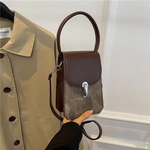Retro contrast color small square bag with round metal handle and silver buckle detail