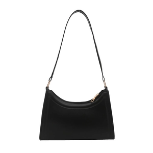 Classic black baguette shoulder bag for women with smooth leather and gold hardware