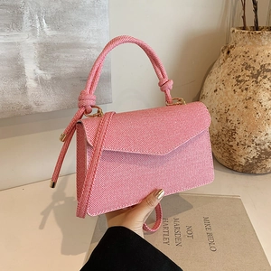 Women Woven Texture Crossbody Bag With Twisted Knot Handle Fashion PU Leather Small Square Shoulder Bag For Daily Use