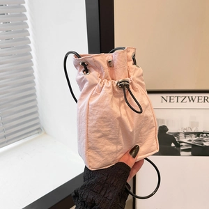 Korean Style Nylon Drawstring Small Square Bag Women Minimalist Mobile Phone Bag Versatile Casual Crossbody Bucket Bag