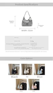 Detailed size specifications for a versatile tote bag with bow charm and plush pompom