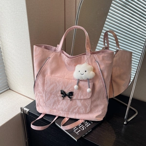 Pink large capacity convertible tote backpack with metal butterfly buckle and cloud charm