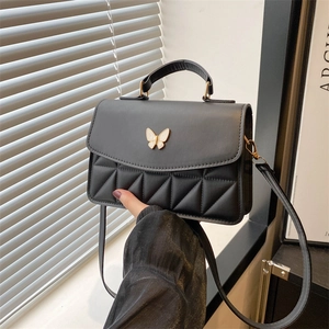 Petit Sac Carré Matelassé Papillon pour Femmes en Cuir PU Sac à Bandoulière Avec Poignée Supérieure Mode Sac à Main