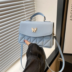 Women Fashion PU Leather Shoulder Bag Quilted Geometric Pattern Handbag With Butterfly Buckle Crossbody Small Square Bag