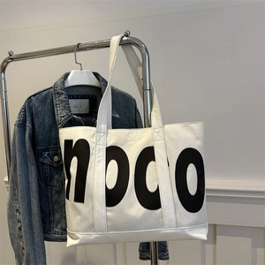 Grand Sac Tote pour Femmes Minimaliste Impression Alphabet en Toile Sac à Épaule Voyage Shopping Sac à Main Étudiant Urbain Décontracté