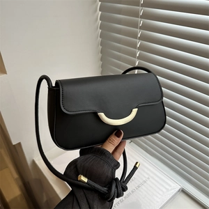 Women Minimalist PU Leather Small Square Bag With Golden Crescent Buckle Knot Strap Fashion Shoulder Crossbody Bag Daily Use
