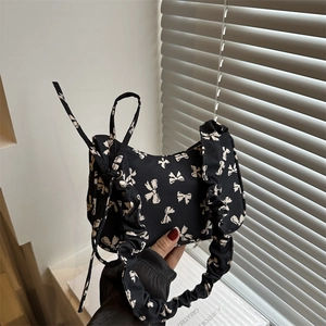 Borsa a Spalla da Donna in Nylon alla Moda con Stampa a Fiocco alla Moda Tracolla Arricciata Borsa Sottobraccio Dolce Grande Capacità Tracolla Casuale