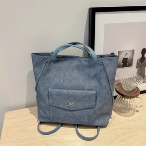 Sac Fourre-tout Femme Grande Capacité Sac à Dos Vintage en Cuir PU Texture Lavée Logo Papillon Sac à Bandoulière Casual