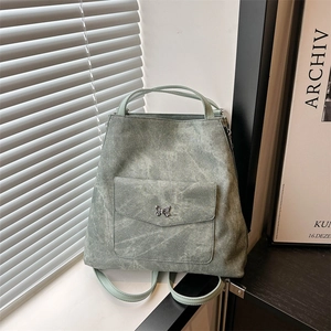 Sac à dos tote vintage gris-vert clair avec boucle papillon argentée décorative