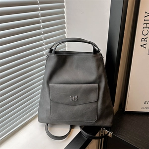 Sac à dos cabas gris foncé à grande capacité avec logo papillon élégant pour femmes