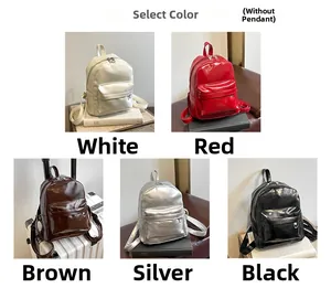 Detailed collection of mini backpacks in glossy white, red, brown, silver and black