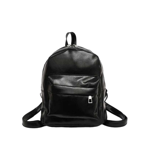 Sac à dos minimaliste en similicuir noir brillant avec poche avant et double zip