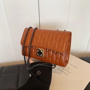 New 2024 Women Fashion Quilted PU Leather Crossbody Bag Small Square Bag With Clover Flower Lock Chain Shoulder Bag