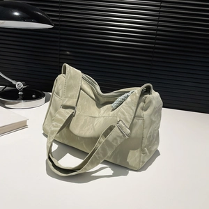 Women Simple Chic Pleated PU Leather Shoulder Bag Large Capacity Solid Color Casual Versatile Commuter Tote Crossbody Bag