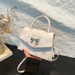 Petit Sac Carré en Cuir PU Imprimé Papillon pour Femmes Sac à Épaule Bandoulière avec Boucle Noeud Mode Sac à Main Décontracté