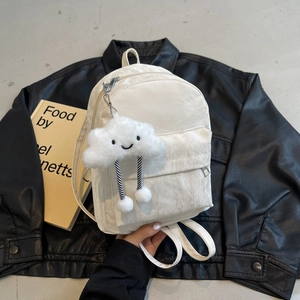 Dames Mini Rugzak Geplooid PU Leer Kleine Reistas Met Schattige Wolk Pluche Hanger Casual Lichtgewicht Mode Rugtas