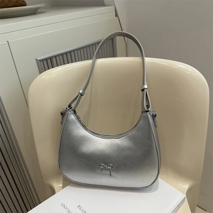 Sac sous le bras pour femme avec décoration de nœud en cuir PU Petit sac à bandoulière Hobo minimaliste Chic mode sac