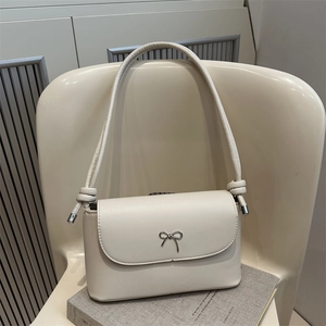 Petit Sac Carré à Rabat avec Nœud Style Coréen pour Femmes en Cuir PU Élégant Sac à Bandoulière Sous le Bras Minimaliste