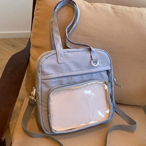 Borsa tote giapponese viola grigio ad alta capacità con finestra in PVC trasparente