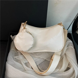 Women PU Leather Baguette Underarm Bag Fashion Crossbody Shoulder Two-in-one Solid Color Handbag With Wide Strap