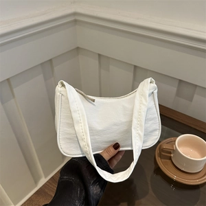 Minimalist Canvas Underarm Bag For Women French Chic Small Shoulder Bag Solid Color Casual Tote Hobo Handbag Street Trend