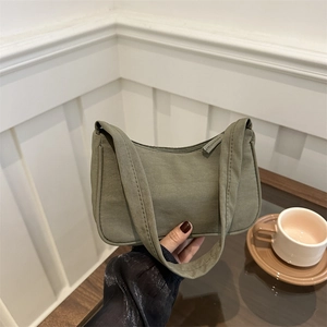 Army green minimalist nylon underarm bag with wide strap for casual daily commuting