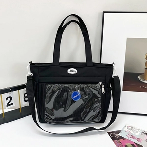 Japanese Style Cute Nylon Tote Bag For Women Large Capacity Transparent Pocket Shoulder Bag For College Student School Commute Messenger Bag Adjustable Strap