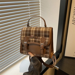 Vintage Plaid Mini Backpack For Women British Style PU Gingham Bag With Dachshund Embroidery Retro School Shoulder Bag