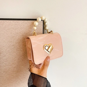 Women Mini Pearl Handle Crossbody Bag Luxury Nylon Heart Lock Purse With Gold Metal Chain Handheld Evening Party Bag
