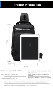 Waterproof chest bag dimensions and internal capacity detail with 0.28kg weight specs