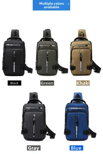 Nylon sling bag assortment in black green khaki gray and blue with metal zippers