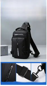 Detail of waterproof chest bag featuring heavy-duty zippers and adjustable shoulder buckle