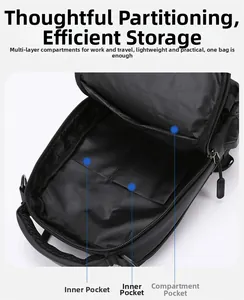 Detail view of the black waterproof bag interior with inner pockets and zip compartment