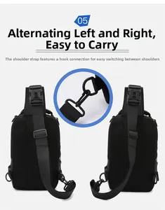Detail of the breathable mesh back and swappable shoulder strap metal hooks on the chest bag