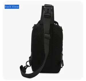 Breathable honeycomb mesh back panel and adjustable shoulder strap on black chest bag