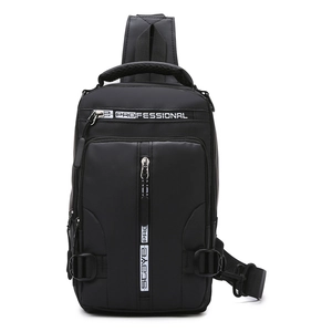 Versatile black waterproof men's crossbody chest bag with multiple zipper compartments