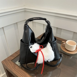 Borsa Tote da Donna di Grande Capacità in Pelle PU Con Ciondolo a Forma di Cane Peluche Borsa Sottoascellare Urban Casual