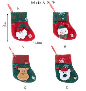 Detail view of 16cm Christmas stocking collection with Santa, Snowman, Reindeer, and Bear