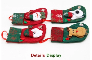 Detail display of four thick vintage Christmas stockings with 3D festive characters