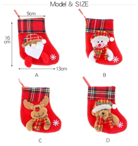 Detail view of 16cm Christmas mini stockings featuring 3D Santa, Reindeer and Snowman patterns